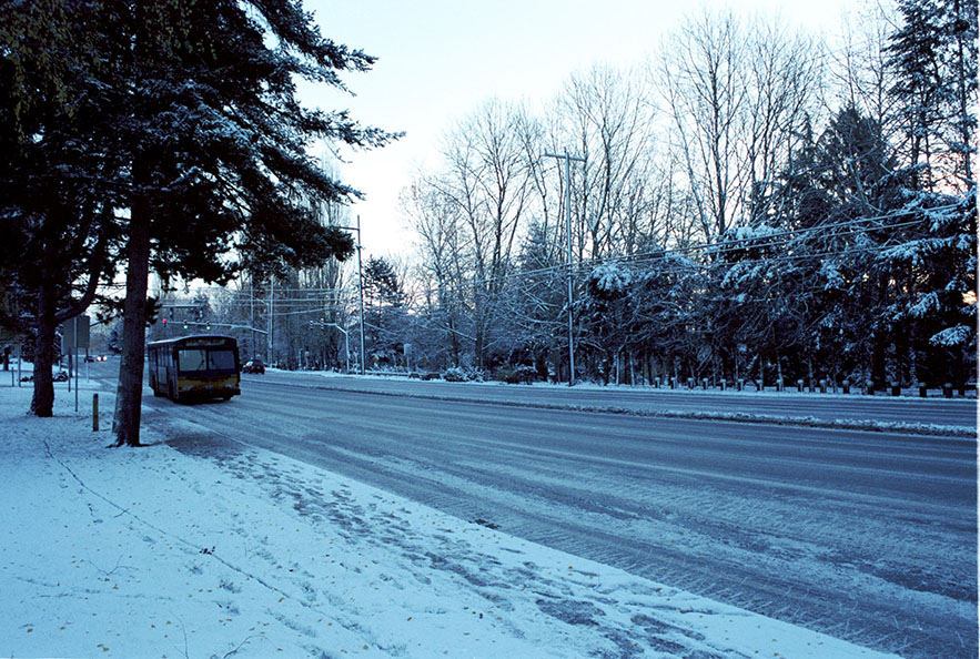 A short 372 approaching in the snow