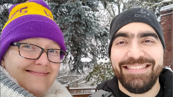 Amanda + Alper selfie in the snow