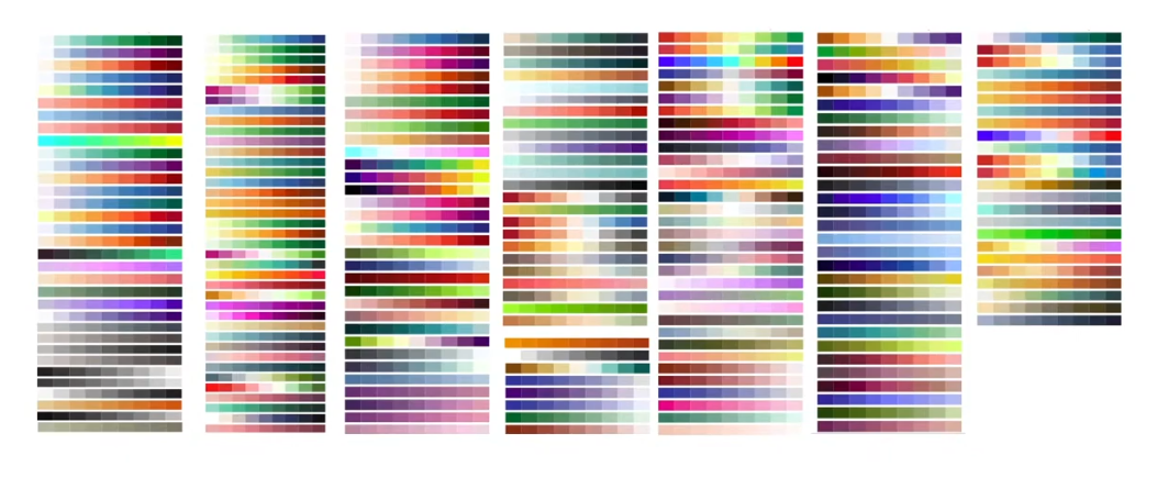 A screenshot of many designer color ramps